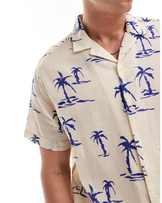ASOS White Co-ord Relaxed Revere Shirt With Palm Tree Print for men
