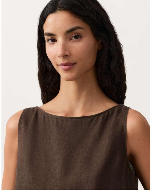 Oysho Brown 100% Linen Square Top