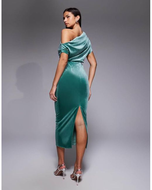 ASOS Green Velvet Dropped Shoulder Midi Dress