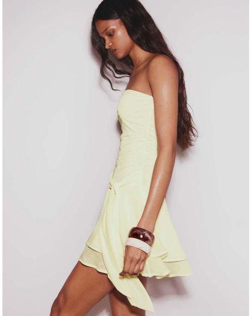 Bershka Natural Mini Bandeau Dress With Printed Belt