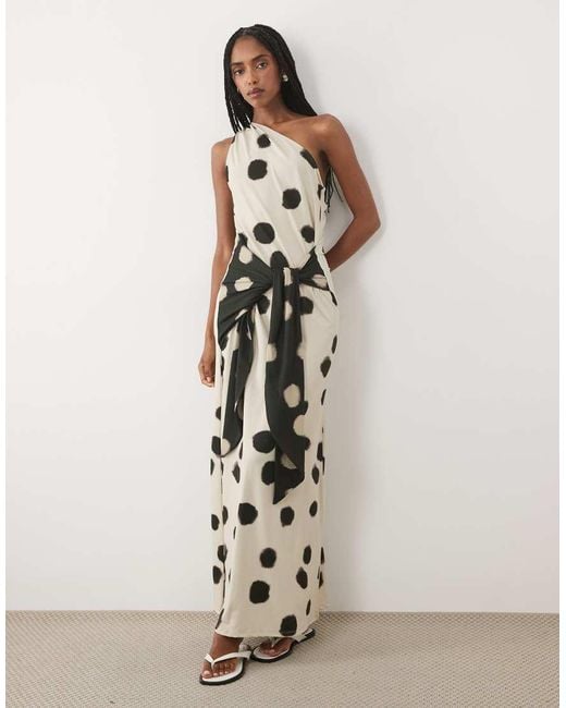 ASOS White One Shoulder Polka Dot Maxi Dress