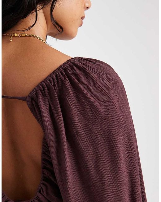 ASOS Purple V Neck Crinkle Long Sleeve Blouse