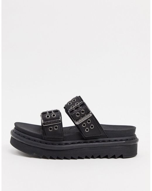 Dr. Martens Myles Chunky Slide Sandals With Hardware Straps in Black - Lyst