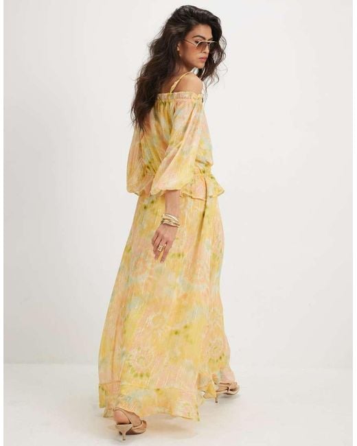 River Island Metallic Tie Dye Bardot Maxi Dress