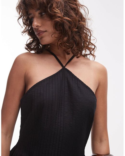 TOPSHOP Black Pintucked Halterneck Playsuit
