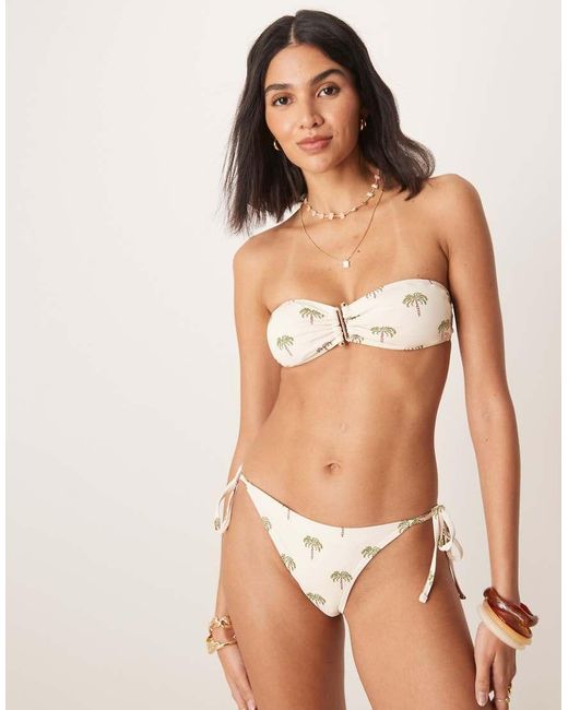 Stradivarius Bikinibroekje Met Palmboomprint En Gestrikte Zijkant in het Multicolor
