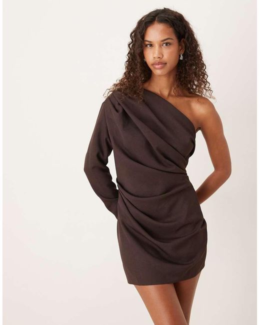 ASOS Brown One-shoulder Draped Mini Dress