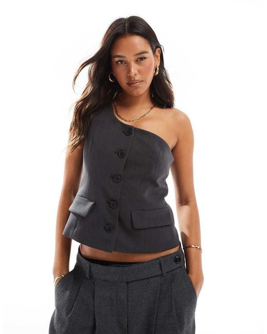 ONLY One Shoulder Tailored Top in Black Lyst UK