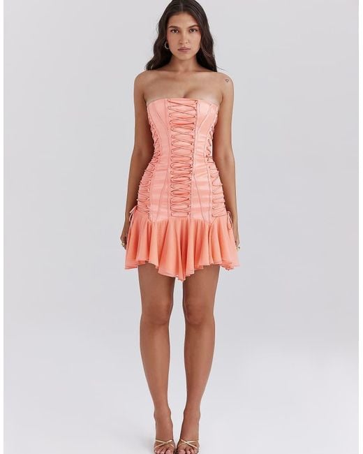House Of Cb Orange Sirena Satin Strapless Mini Dress