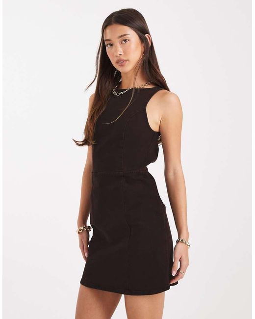 ASOS Black Denim Mini Dress With Cut Out Back Detail