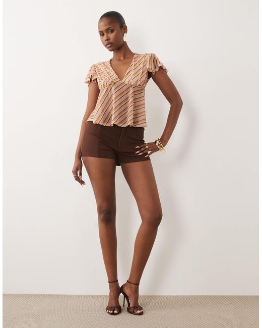 ASOS Brown Mesh Flutter Sleeve Top