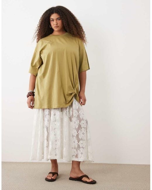 ASOS White Asos Design Curve Oversized Graphic Tee With Lace Cami Underdress