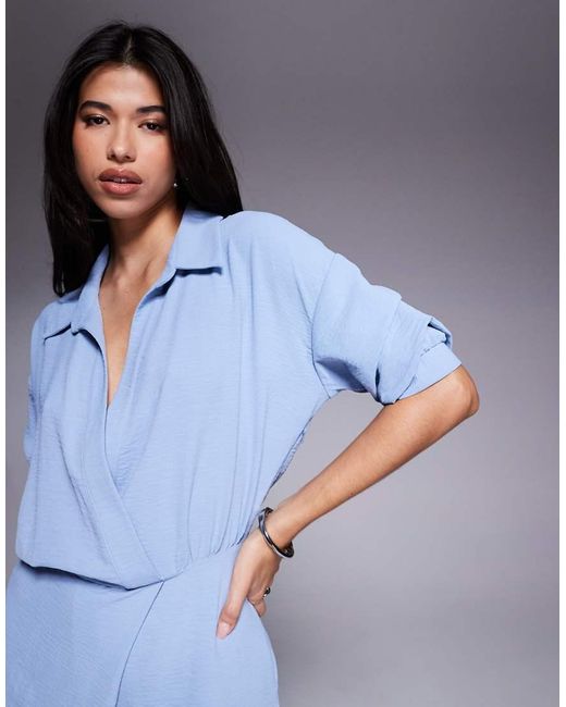Tuta Jumpsuit A Fondo Ampio Drappeggiata Con Colletto di ASOS in Blue