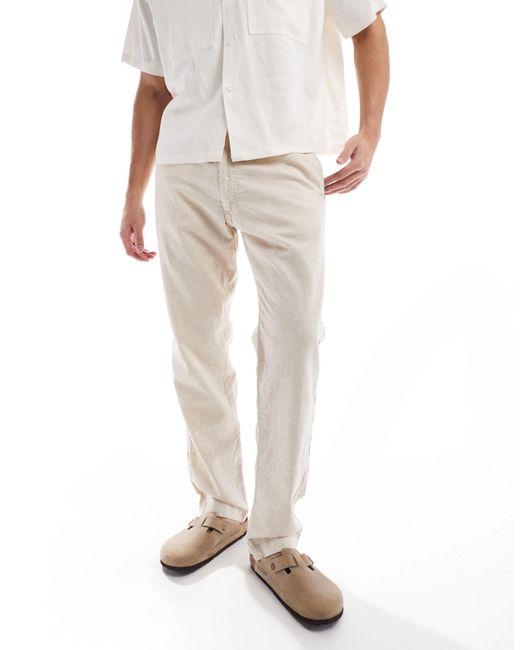 Jack & Jones White Relaxed Fit Linen Trouser for men