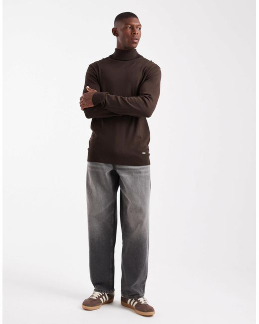 Threadbare Brown Roll Neck Jumper for men