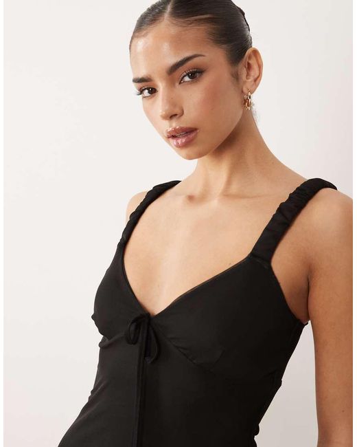 ASOS Black Mesh Cami Mini Dress With Tied Bust Detail