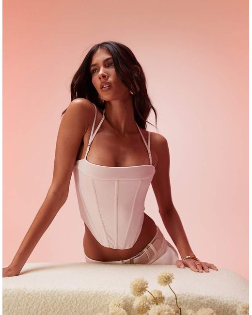 Oh Polly Pink Centaine Square Neck Corset Top