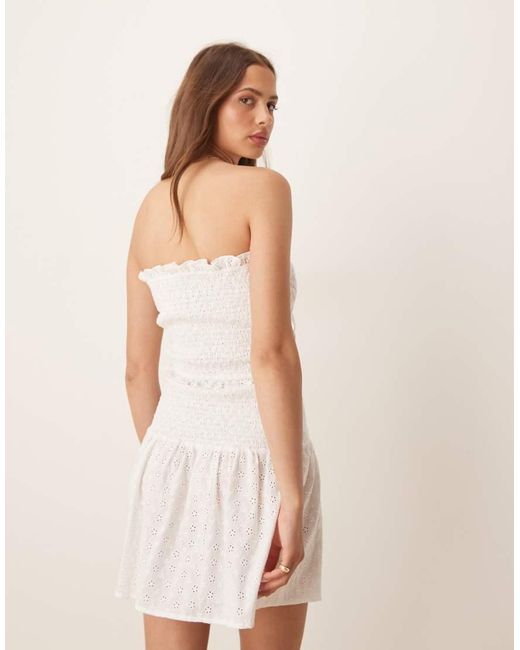 esmé studios Natural Esmee Exclusive Broderie Bandeau Tie Front Crop Top With Frill Trim