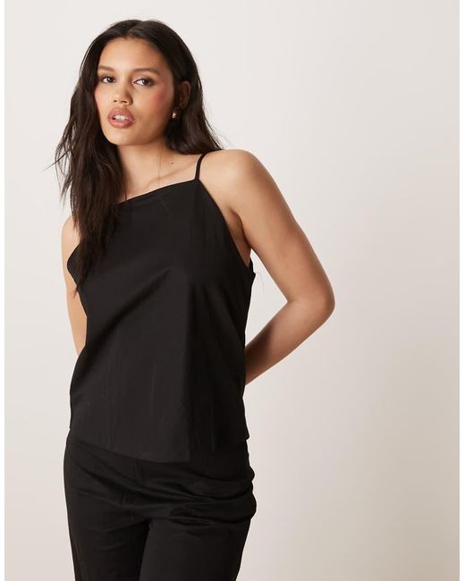 Mango Black Linen Mix Square Neck Cami Top Co-ord