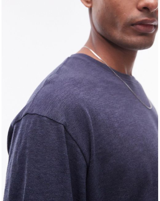 Topman – oversize-t-shirt aus leinenmix in Blue für Herren