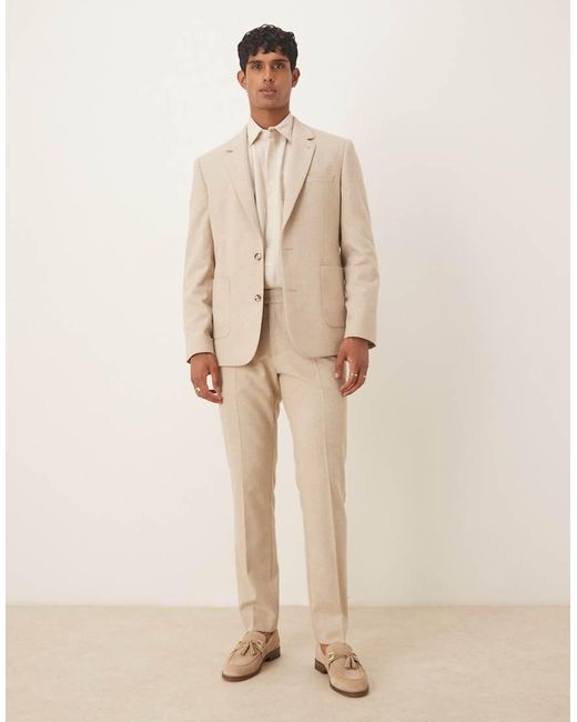 ASOS Natural Slim Suit Trousers With Wool for men
