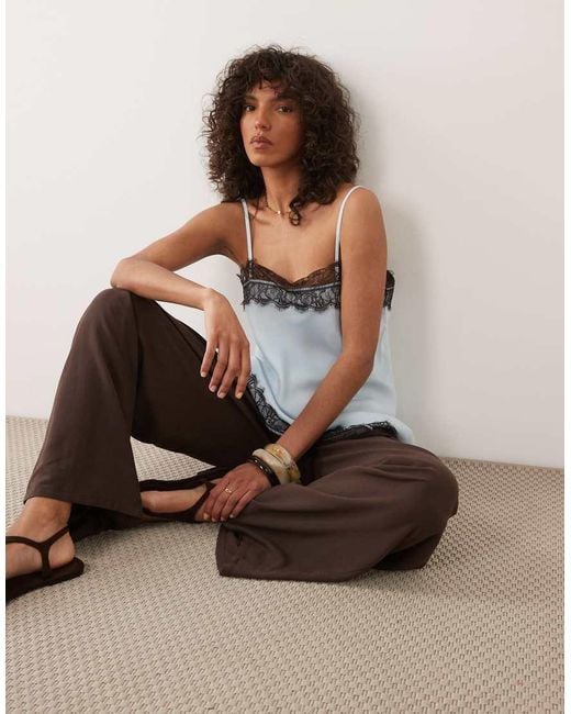 ASOS Brown Satin Lace Trim Longline Cami Top