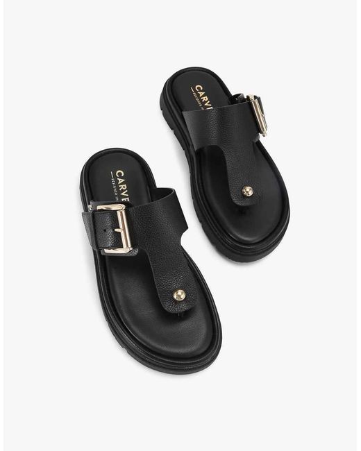 Carvela Kurt Geiger Black Pavilion T Bar Mule Flat Sandals