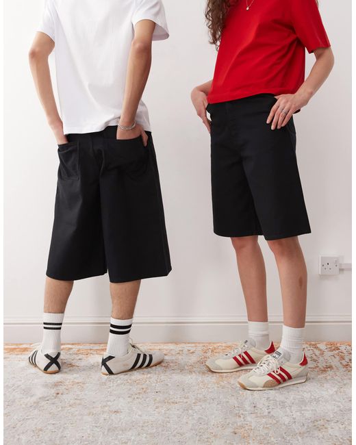 Weekday Red Astro Unisex Linen Look Longline Shorts