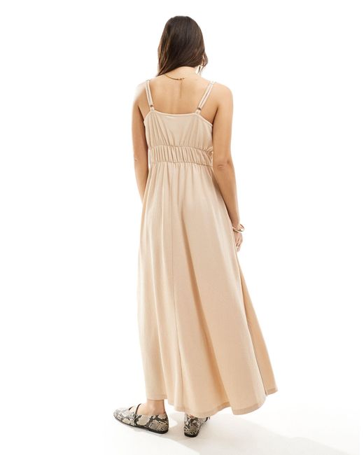 Y.A.S White Textured Double Strap Tie Front Cami Maxi Dress