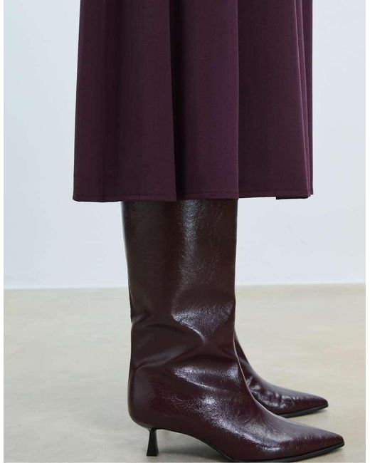 Stradivarius Red Kitten Heel Boot