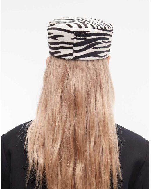 ASOS White Hair On Leather Pillbox Hat