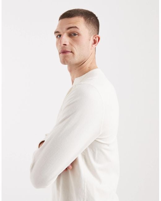 Hollister White Long Sleeve Henley Top for men