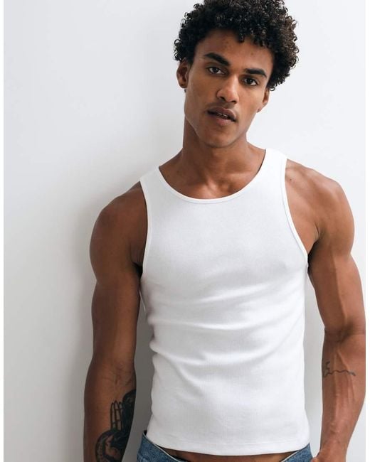 Collusion Blue Ribbed Tank Top for men