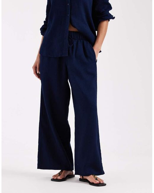 Only Petite Blue Wide Leg Seersucker Trouser Co-ord