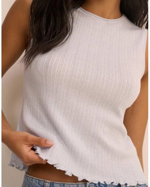 Nobody's Child Blue Baby Rib And Ruffle Sheer Knit Vest