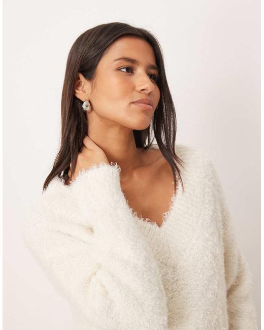 Mango Natural V Neck Fluffy Jumper