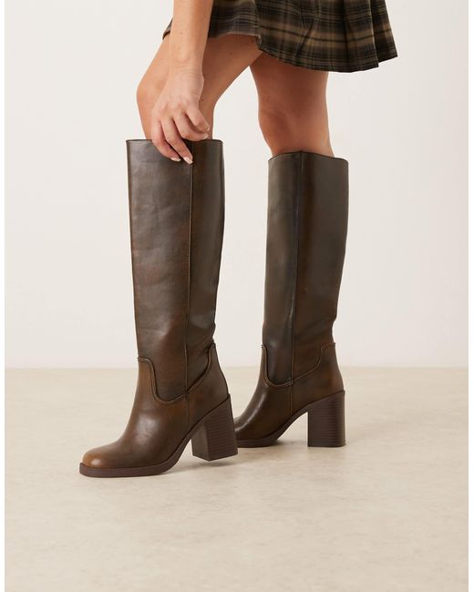 ASOS Natural Cascade Pull On Heeled Knee Boots