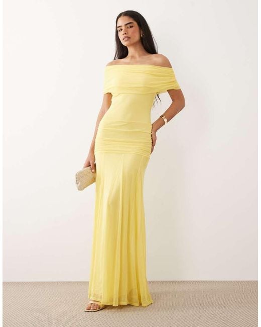 ASOS Metallic Mesh Off Shoulder Cinched Dropped Waist Maxi Dress With High Godet Detail
