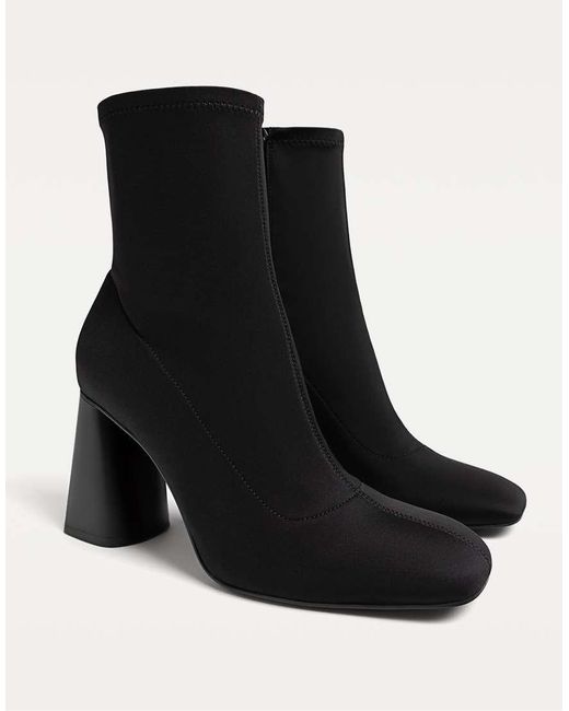 Stradivarius Black Neoprene-effect High-heeled Ankle Boots