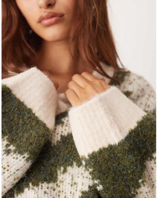 ARRANGE Brown Oversized Knit V Neck Jumper With Curved Hem