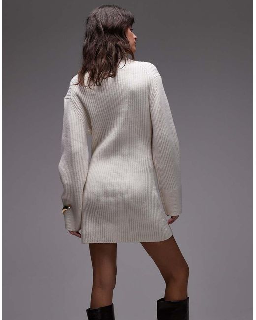 & Other Stories Gray Wool Knitted Mini Jumper Dress With Cinch Waist