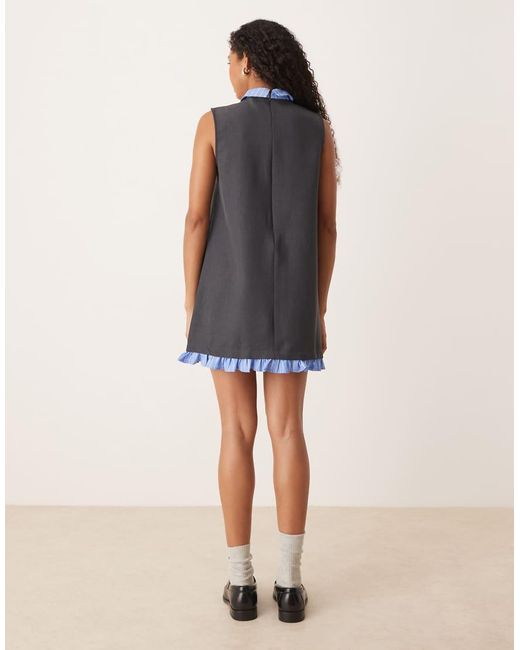 ASOS Gray Shift Mini Dress With Contrast Shirt Collar And Hem