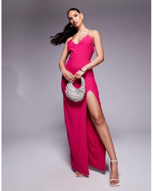 Vesper Pink Strappy Back Maxi Dress With Thigh Split