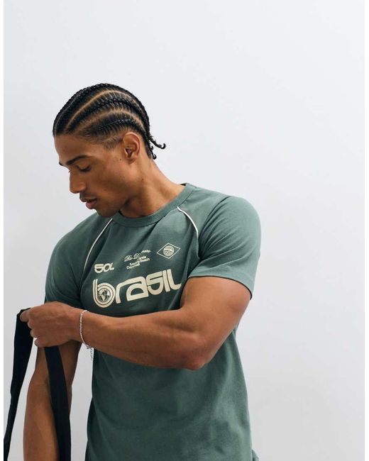 ASOS Blue Slim T-Shirt With Brazil Graphic for men