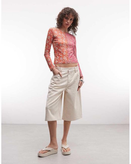 Reclaimed Vintage Pink Slash Neck Spliced Floral Print Long Sleeve Top