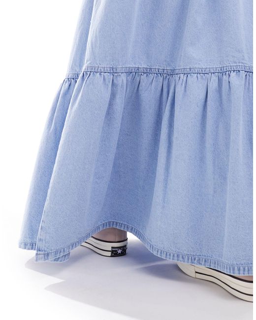 Miss Selfridge Blue Chambray Tiered Maxi Skirt