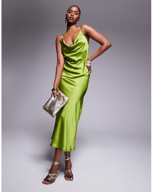 New Look Cowl Neck Satin Midi Dress in Green | Lyst UK