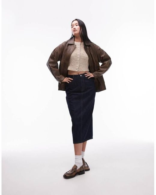 Chaqueta Marrón Lavado De Estilo Años 90 Con Cremallera Y Bolsillos De Parche De Cuero Sintético De TOPSHOP de color Brown