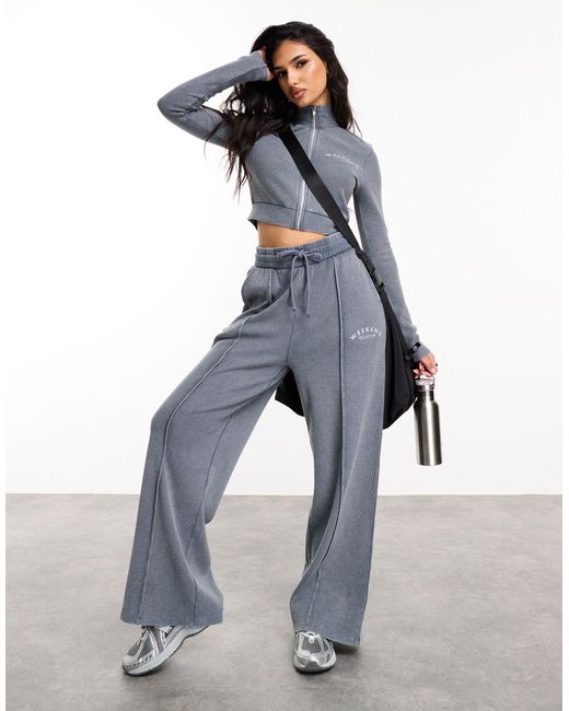 ASOS Gray Waffle Wide Leg Trackies With Logo