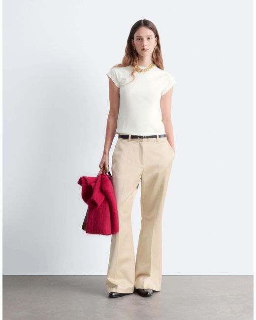 & Other Stories White Jersey Slim Fit Crew Neck Top With Cap Sleeves